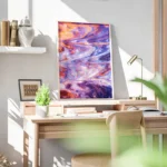 poster peinture abstraite orange et bleu bureau.webp