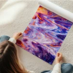 poster peinture abstraite orange et bleu en rouleau.webp