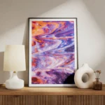 poster peinture abstraite orange et bleu meuble.webp