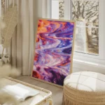 poster peinture abstraite orange et bleu salon beige.webp