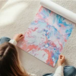 poster peinture abstraite rose et bleu en rouleau.webp