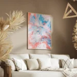 poster peinture abstraite rose et bleu salon.webp