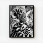 poster peinture africaine noir et blanc avec cadre.webp