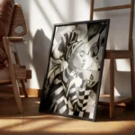 poster peinture africaine noir et blanc encadre.webp