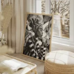 poster peinture africaine noir et blanc salon beige.webp