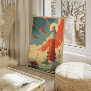 poster phare retro futuriste salon beige.webp