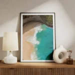poster plage de sable et ocean turquoise meuble.webp