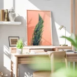 poster plante verte sur fond rose bureau.webp
