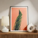 poster plante verte sur fond rose meuble.webp
