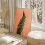 poster plante verte sur fond rose salon beige.webp