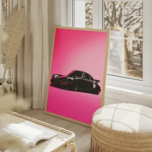 poster porsche noire minimaliste salon beige.webp