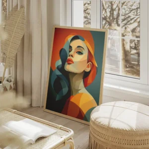 poster portrait femme colore salon beige.webp