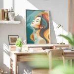 poster portrait femme couleurs pastel bureau.webp