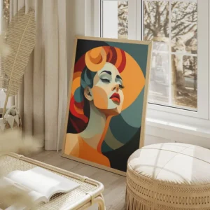 poster portrait femme geometrique salon beige.webp