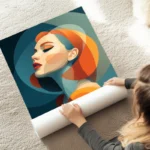 poster portrait femme stylise au sol.webp