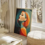 poster portrait femme stylise salon beige.webp