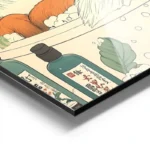 poster renard orange dans un bain fleuri aluminium.webp