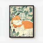 poster renard orange dans un bain fleuri avec cadre.webp
