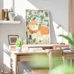 poster renard orange dans un bain fleuri bureau.webp