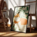 poster renard orange dans un bain fleuri encadre.webp