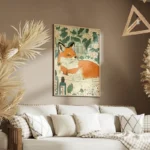 poster renard orange dans un bain fleuri salon.webp