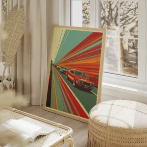 poster route retro futuriste salon beige.webp