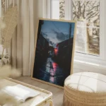 poster ruelle pavee dans une atmosphere romantique salon beige.webp