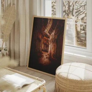 poster ruelle vide avec cycliste salon beige.webp