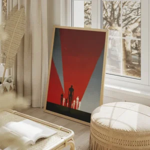 poster sci fi retro rouge salon beige.webp