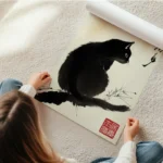 poster silhouette chat noire en rouleau.webp