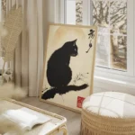 poster silhouette chat noire salon beige.webp