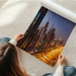 poster skyline de dubai a l aube en rouleau.webp