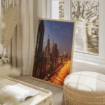 poster skyline de dubai a l aube salon beige.webp