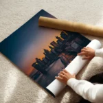 poster skyline new york au coucher du soleil enroule.webp