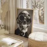 poster squelette pilote vintage salon beige.webp