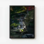 poster statue paisible jardin tranquille avec cadre.webp