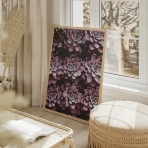 poster succulentes violettes salon beige.webp