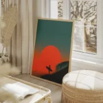 poster surf au coucher de soleil salon beige.webp