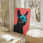 poster tete de chat moderne salon beige.webp