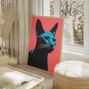 poster tete de chat moderne salon beige.webp