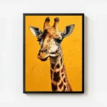 poster tete de girafe sur fond orange avec cadre.webp