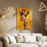poster tete de girafe sur fond orange salon.webp