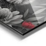 poster tete de guepard noir et blanc avec yeux bleus aluminium.webp