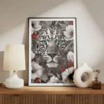 poster tete de leopard noir et blanc yeux bleus meuble.webp