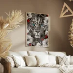 poster tete de leopard noir et blanc yeux bleus salon.webp