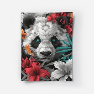 poster tete de panda avec fleurs.webp