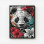 poster tete de panda avec fleurs avec cadre.webp