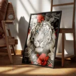 poster tete de tigre aux yeux bleus encadre.webp