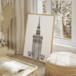 poster tour gothique en noir et blanc salon beige.webp