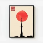 poster tour japonaise rouge avec cadre.webp
